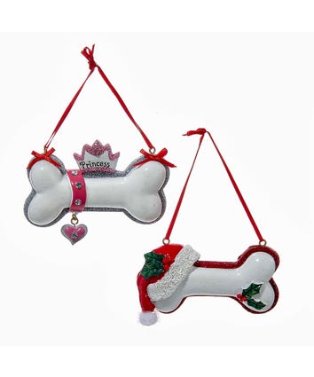 Santa Hat and Princess Dog Bone Ornaments For Personalization