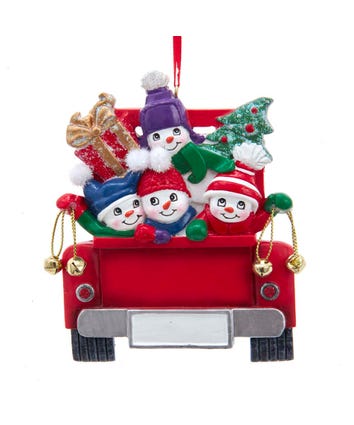 Snowman Family Of 4 On Truck Ornament For Personalization