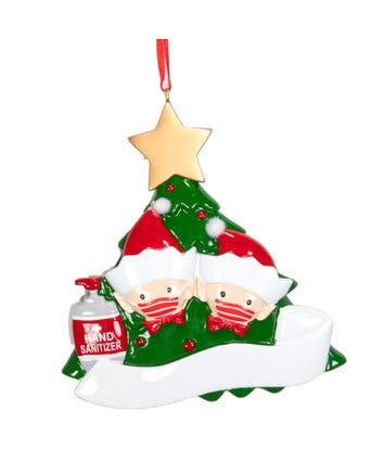 Elves Family Of 2 With Masks Ornament For Personalization
