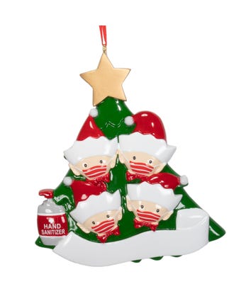Elves Family Of 4 With Masks Ornament For Personalization