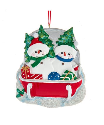 Snowman Family Of 2 On Sled Ornament For Personalization