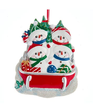 Snowman Family Of 4 On Sled Ornament For Personalization