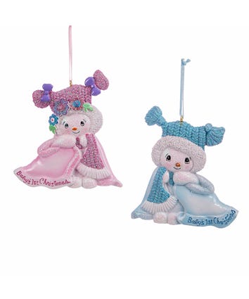 Baby's 1st Christmas Snow Kid With Blanket Bear Wreath Ornament For Personalization