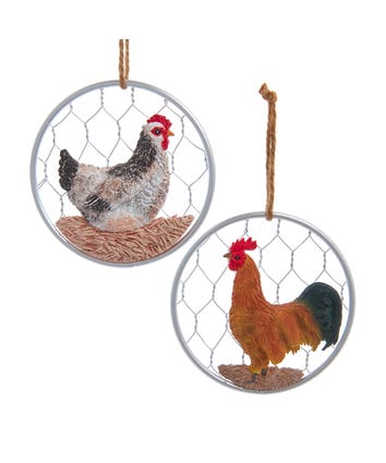 Chicken On Wire Ornaments, 2 Assorted