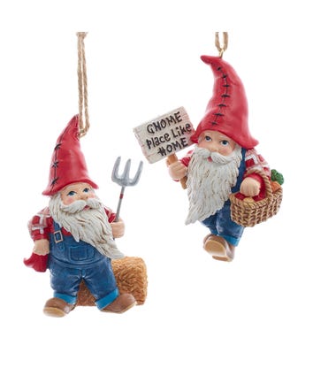 Gnome Farmer Ornaments, 2 Assorted