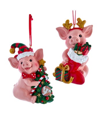 Christmas Pig Ornaments, 2 Assorted