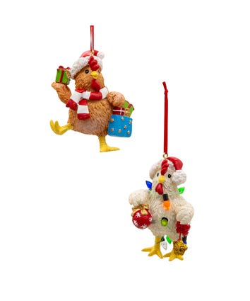 Christmas Chicken Ornaments, 2 Assorted