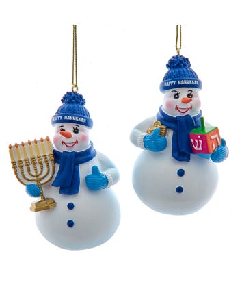 Happy Hanukkah Snowman Ornament, 2 Assorted