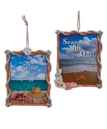 Beach Coastal Sign With Sayings Ornaments, 2 Assorted