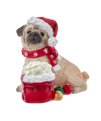 Pug With Santa Bag Table Piece