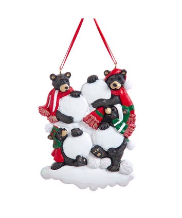Black Bear Family Of 4 With Snowball Ornament For Personalization