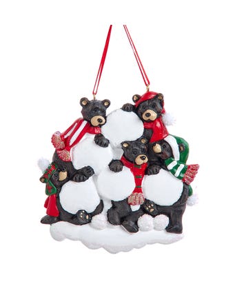 Black Bear Family Of 5 With Snowball Ornament For Personalization