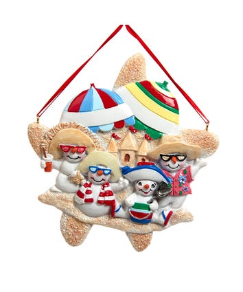 Snowman Beach Family Of 4 Ornament For Personalization