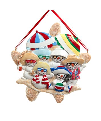 Snowman Beach Family Of 6 Ornament For Personalization
