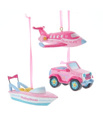 Pink Vehicle Ornaments, 3 Assorted