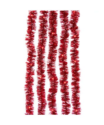6.5' 100-Light Red Iridescent Tinsel With Red Superbright LED Cascade Light