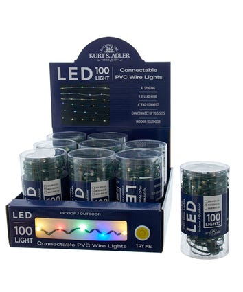 42.8' 100-Light Multicolored LED Connectable Green Wire Light Set
