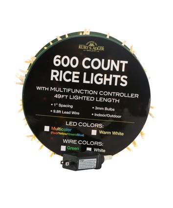 600-Light Warm White LED White Wire Rice Light Set