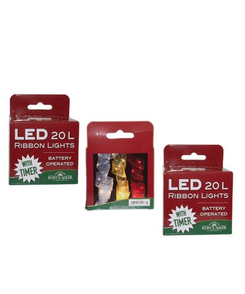 7.3' 20-Light Battery-Operated Red, Gold and Silver Ribbon Lights, 3 Assorted