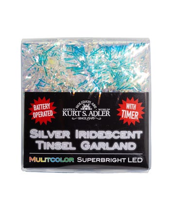 20-Light Battery-Operated Multicolored Superbright LED Silver Iridescent Tinsel