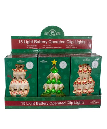 Battery Operated Santa, Snowman and Christmas Tree Clip Lights, 3 Assorted