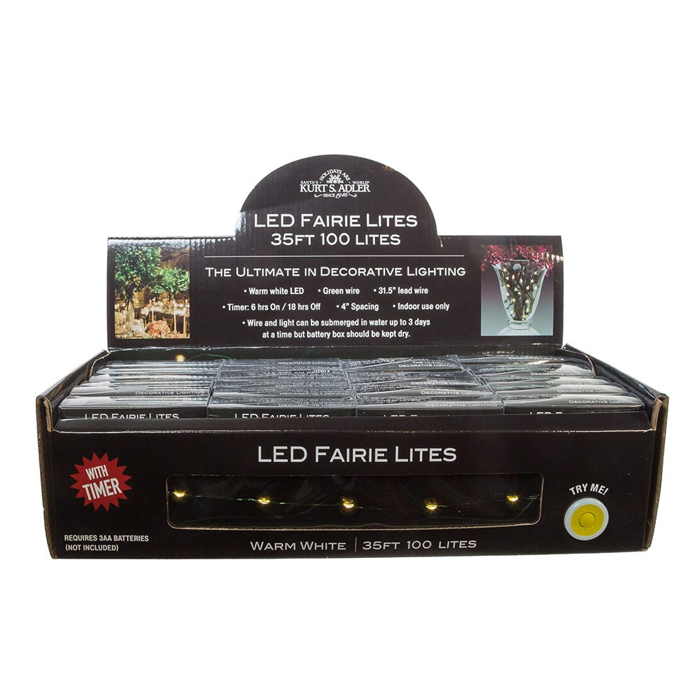 KURT S ADLER LED FAIRIE LITES 10FT 25 ULTRA THIN WARM WHITE B/O CHRISTMAS LIGHTS 
