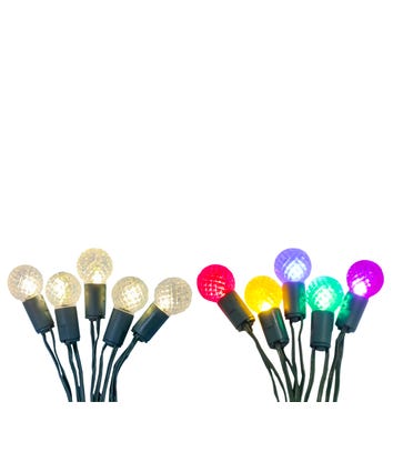 20-Light Battery Operated Warm White and Multicolor Berry Bulb Fairy Lights With Green Wire, 2 Assorted