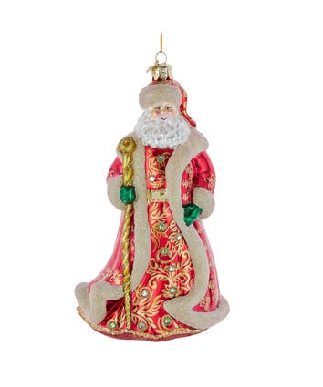 Bellissimo Elegant Glass Red Santa With Staff Ornament
