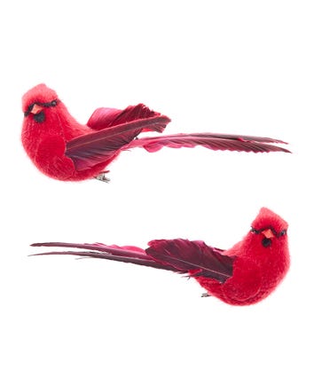 Cardinal Bird with Red & Black Tail Clip-On Ornaments, 2 Assorted