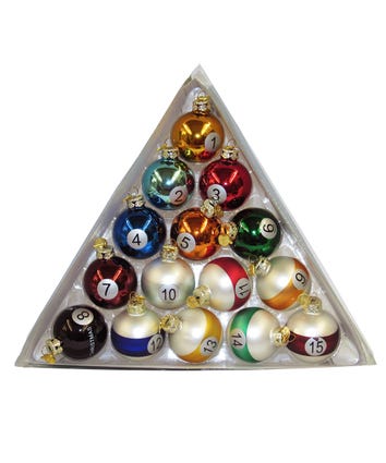 40MM Pool Ball Glass Ornaments, 15-Piece Box Set
