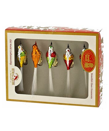 Early Years Glass Bird Clip-On Ornaments, 5-Piece Box