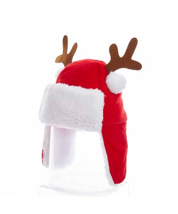 Red Plush Santa Hat With Antlers