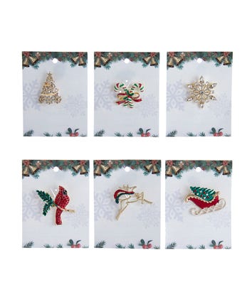 Christmas Pin With Display Rack, 6 Assorted Styles