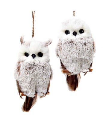 Brown and White Hanging Owl Ornaments, 2 Assorted