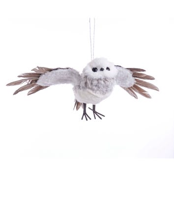 Grey With White Fur Flying Owl Ornament