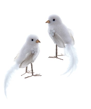 Long Tail White Bird Ornament, 2 Assorted