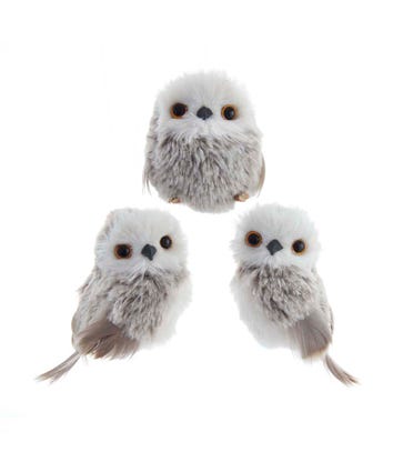 Coffee and White Owl Ornaments, 3 Assorted