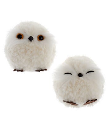 White Fluffy Owl Ornaments, 2 Assorted