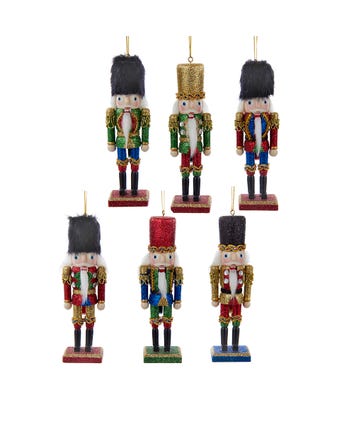 Nutcracker With Glitter Ornaments, 6 Assorted