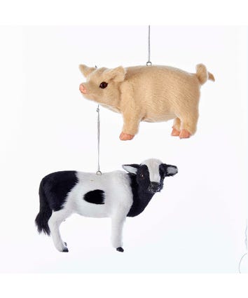 Plush Pig and Cow Ornaments, 2 Assorted