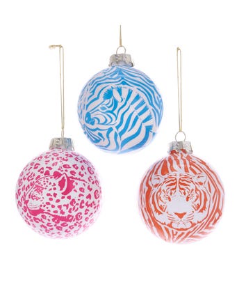 80MM Animal Decal On Glass Ball Ornaments, 3 Assorted