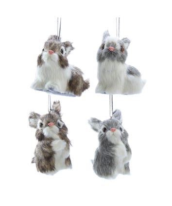 Plush Bunny Ornaments, 4 Assorted