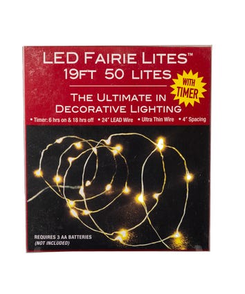 19' 50-Light Battery-Operated Cool White LED Fairy Light Set