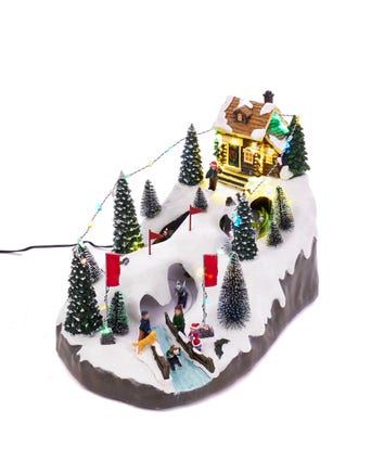 Battery-Operated LED Musical Skiing Village