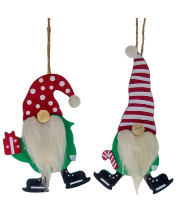 Wooden Gnome Ornaments, 2 Assorted