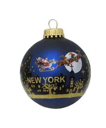 60MM NY Santa Skyline Hand Painted Glass Ball Ornament
