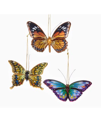 Glittered Butterfly Ornaments, 3 Assorted