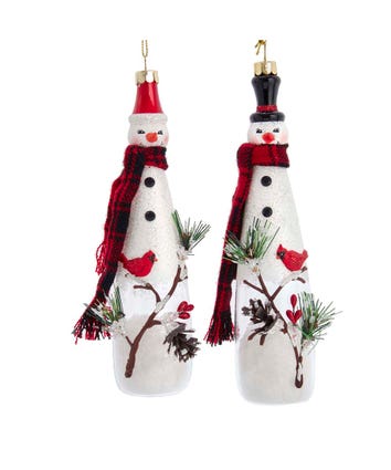 Snowman With Cardinal Ornaments, 2 Assorted