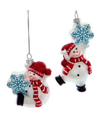 Glass Red and White Snowman Ornaments, 2 Assorted