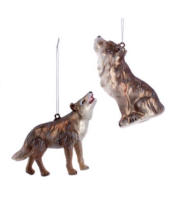 Glass Grey Wolf Ornaments, 2 Assorted